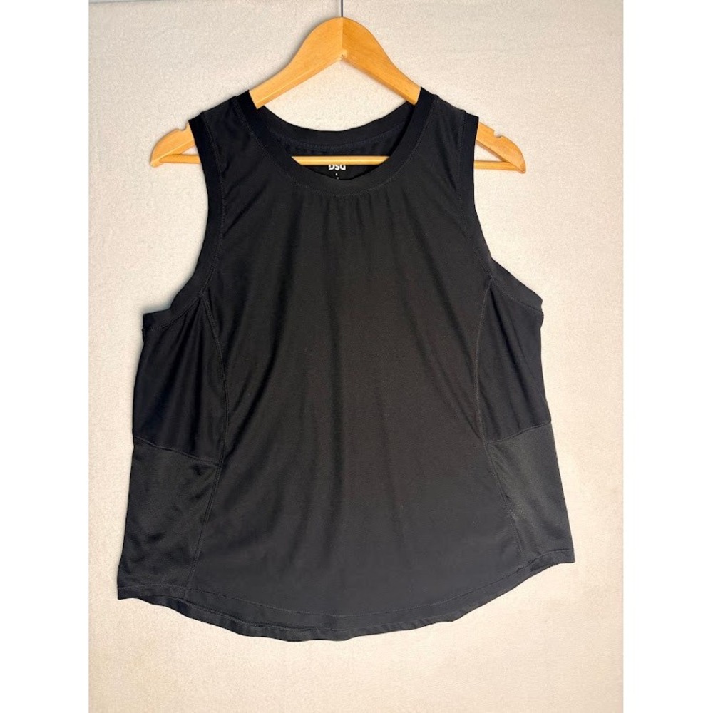 DSG Activewear Tank Top Womens S Black Breathable Mesh Back Curved Hem Workout